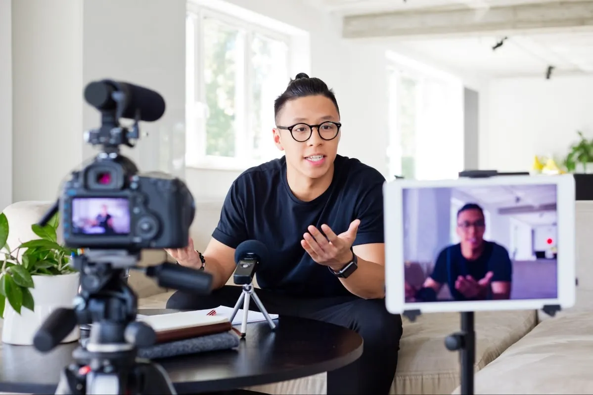 Content creator filming social media content for brand collaborations and influencer marketing in South India